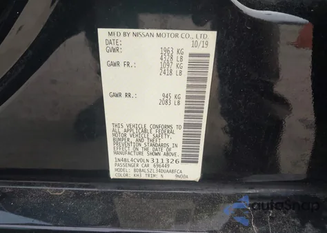 2020 Nissan Altima Sr Fwd from USA, damaged, VIN 1N4BL4CV0LN311326